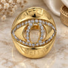 Oro Laminado Multi Stone Ring, Gold Filled Style Greek Key Design, with White Crystal, Polished, Golden Finish, 01.241.0001.10 (Size 10)