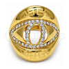 Oro Laminado Multi Stone Ring, Gold Filled Style Greek Key Design, with White Crystal, Polished, Golden Finish, 01.241.0001.10 (Size 10)