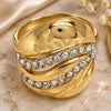 Oro Laminado Multi Stone Ring, Gold Filled Style with White Crystal, Polished, Golden Finish, 01.241.0002.07 (Size 7)