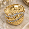 Oro Laminado Multi Stone Ring, Gold Filled Style with White Crystal, Polished, Golden Finish, 01.241.0002.08 (Size 8)