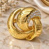 Oro Laminado Multi Stone Ring, Gold Filled Style Greek Key Design, with White Crystal, Polished, Golden Finish, 01.241.0004.07 (Size 7)