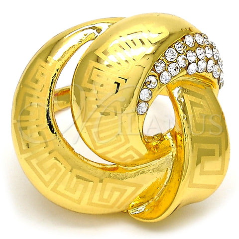 Oro Laminado Multi Stone Ring, Gold Filled Style Greek Key Design, with White Crystal, Polished, Golden Finish, 01.241.0004.10 (Size 10)