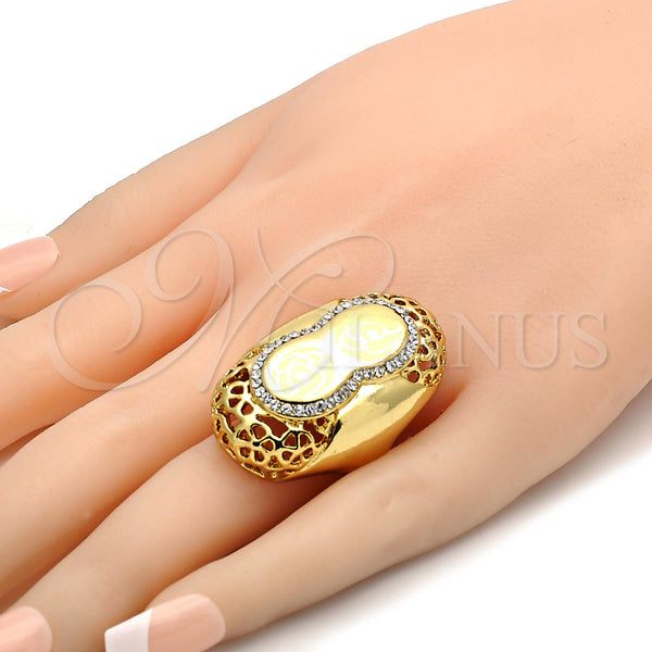 Gold Filled Ring — Multi Stone Ring Flower Design with White Crystal — alternate product view — SKU 106499 | Oro Laminado anillo — Multi Stone Ring flor diseño with cristal blanco — SKU 106499