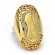 Anillo Multi Piedra 01.241.0007.08 Oro Laminado, Diseño de Flor, con Cristal Blanca, Pulido, Tono Dorado (Tamaño 8)