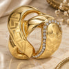 Oro Laminado Multi Stone Ring, Gold Filled Style Greek Key Design, with White Crystal, Polished, Golden Finish, 01.241.0009.07 (Size 7)
