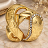 Oro Laminado Multi Stone Ring, Gold Filled Style Greek Key Design, with White Crystal, Polished, Golden Finish, 01.241.0009.08 (Size 8)