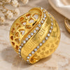 Oro Laminado Multi Stone Ring, Gold Filled Style Greek Key and Heart Design, with White Crystal, Polished, Golden Finish, 01.241.0012.07 (Size 7)