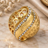 Oro Laminado Multi Stone Ring, Gold Filled Style Greek Key and Heart Design, with White Crystal, Polished, Golden Finish, 01.241.0012.08 (Size 8)