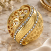 Oro Laminado Multi Stone Ring, Gold Filled Style Greek Key and Heart Design, with White Crystal, Polished, Golden Finish, 01.241.0012.10 (Size 10)