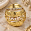 Oro Laminado Multi Stone Ring, Gold Filled Style Greek Key Design, with White Crystal, Polished, Golden Finish, 01.241.0013.07 (Size 7)