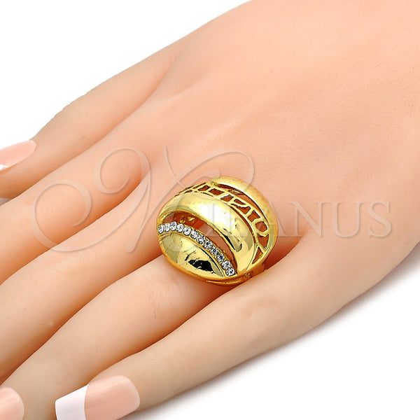 Gold Filled Ring — Multi Stone Ring Greek Key Design with White — alternate product view — SKU 106524 | Oro Laminado anillo — Multi Stone Ring Greek Key diseño with blanco — SKU 106524