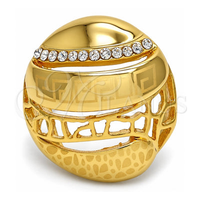 Oro Laminado Multi Stone Ring, Gold Filled Style Greek Key Design, with White Crystal, Polished, Golden Finish, 01.241.0013.08 (Size 8)