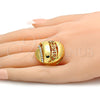 Oro Laminado Multi Stone Ring, Gold Filled Style Greek Key Design, with White Crystal, Polished, Golden Finish, 01.241.0013.09 (Size 9)