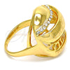 Oro Laminado Multi Stone Ring, Gold Filled Style Greek Key Design, with White Crystal, Polished, Golden Finish, 01.241.0013.10 (Size 10)