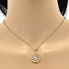 Oro Laminado Earring and Pendant Adult Set, Gold Filled Style Flower Design, Polished, Tricolor, 10.170.0011