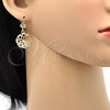 Oro Laminado Earring and Pendant Adult Set, Gold Filled Style Flower Design, Polished, Tricolor, 10.170.0011