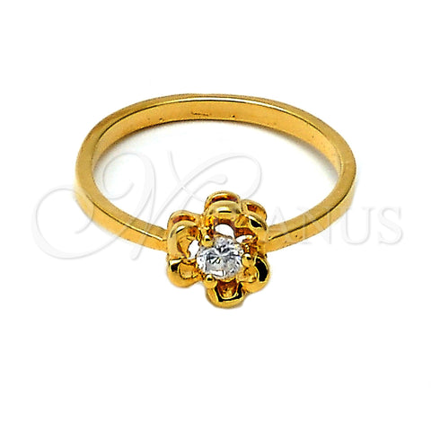 Oro Laminado Multi Stone Ring, Gold Filled Style Flower Design, with White Cubic Zirconia, Polished, Golden Finish, 01.155.0047.08 (Size 8)