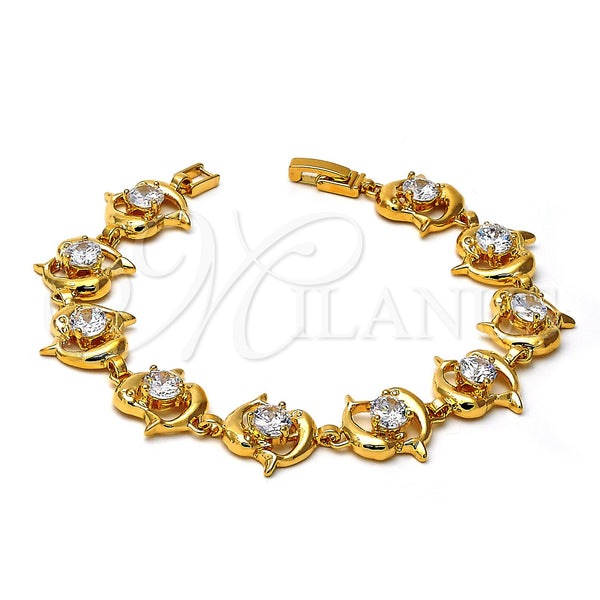 Gold Filled Bracelet — Fancy Bracelet Dolphin Design with White Cubic Zirconia — main product view — SKU 106602 | Oro Laminado brazalete — elegante Bracelet Dolphin diseño with blanco Cubic Zirconia — SKU 106602