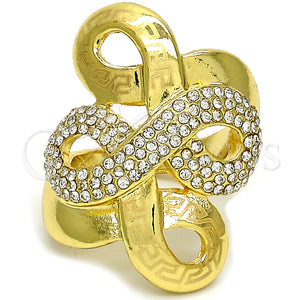Gold Filled Ring — Multi Stone Ring Greek Key Design with White — main product view — SKU 106603 | Oro Laminado anillo — Multi Stone Ring Greek Key diseño with blanco — SKU 106603