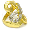 Oro Laminado Multi Stone Ring, Gold Filled Style Greek Key Design, with White Crystal, Polished, Golden Finish, 01.241.0015.10 (Size 10)