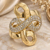 Oro Laminado Multi Stone Ring, Gold Filled Style Greek Key Design, with White Crystal, Polished, Golden Finish, 01.241.0015.10 (Size 10)
