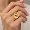 Oro Laminado Multi Stone Ring, Gold Filled Style Spiral Design, with White Crystal, Polished, Golden Finish, 01.241.0018.07 (Size 7)