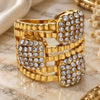 Oro Laminado Multi Stone Ring, Gold Filled Style with White Crystal, Polished, Golden Finish, 01.241.0019.09 (Size 9)