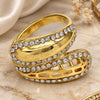 Oro Laminado Multi Stone Ring, Gold Filled Style with White Crystal, Polished, Golden Finish, 01.241.0022.09 (Size 9)