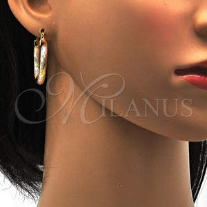 Gold Filled Hoop Earrings — Small Hoop Hollow Design Diamond Cutting Tricolor 5. — main product view — SKU 106643 | Oro Laminado aretes de aro — Small Hoop Hollow diseño Diamond Cutting Tricolor 5. — SKU 106643