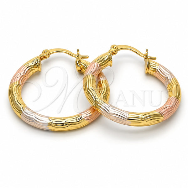 Oro Laminado Small Hoop, Gold Filled Style Hollow Design, Diamond Cutting Finish, Tricolor, 5.139.003.1.30