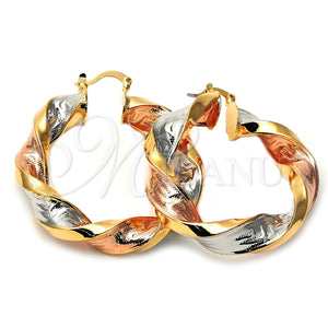 Gold Filled Hoop Earrings — Medium Hoop Diamond Cutting Tricolor 5. — main product view — SKU 106645 | Oro Laminado aretes de aro — Medium Hoop Diamond Cutting Tricolor 5. — SKU 106645