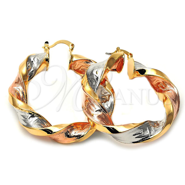 Gold Filled Hoop Earrings — Medium Hoop Diamond Cutting Tricolor 5. — main product view — SKU 106645 | Oro Laminado aretes de aro — Medium Hoop Diamond Cutting Tricolor 5. — SKU 106645