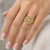 Oro Laminado Multi Stone Ring, Gold Filled Style Flower Design, with White Crystal, Polished, Golden Finish, 01.241.0025.09 (Size 9)