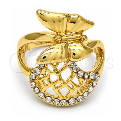 Oro Laminado Multi Stone Ring, Gold Filled Style Butterfly Design, with White Crystal, Polished, Golden Finish, 01.241.0026.10 (Size 10)