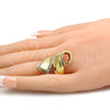 Oro Laminado Multi Stone Ring, Gold Filled Style Greek Key Design, with White Crystal, Polished, Golden Finish, 01.241.0028.07 (Size 7)