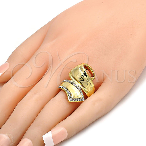 Gold Filled Ring — Multi Stone Ring Greek Key Design with White — alternate product view — SKU 106666 | Oro Laminado anillo — Multi Stone Ring Greek Key diseño with blanco — SKU 106666