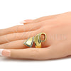 Oro Laminado Multi Stone Ring, Gold Filled Style Greek Key Design, with White Crystal, Polished, Golden Finish, 01.241.0028.08 (Size 8)