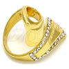 Oro Laminado Multi Stone Ring, Gold Filled Style Greek Key Design, with White Crystal, Polished, Golden Finish, 01.241.0028.10 (Size 10)