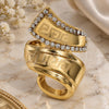 Oro Laminado Multi Stone Ring, Gold Filled Style Greek Key Design, with White Crystal, Polished, Golden Finish, 01.241.0028.10 (Size 10)