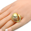 Oro Laminado Multi Stone Ring, Gold Filled Style Greek Key Design, with White Crystal, Polished, Golden Finish, 01.241.0029.07 (Size 7)
