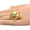 Oro Laminado Multi Stone Ring, Gold Filled Style Greek Key Design, with White Crystal, Polished, Golden Finish, 01.241.0029.07 (Size 7)