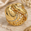 Oro Laminado Multi Stone Ring, Gold Filled Style Greek Key Design, with White Crystal, Polished, Golden Finish, 01.241.0029.10 (Size 10)