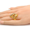 Oro Laminado Multi Stone Ring, Gold Filled Style Greek Key Design, with White Crystal, Polished, Golden Finish, 01.241.0030.08 (Size 8)