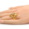 Oro Laminado Multi Stone Ring, Gold Filled Style Greek Key Design, with White Crystal, Polished, Golden Finish, 01.241.0030.08 (Size 8)