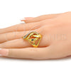 Oro Laminado Multi Stone Ring, Gold Filled Style Greek Key Design, with White Crystal, Polished, Golden Finish, 01.241.0030.09 (Size 9)