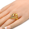 Oro Laminado Multi Stone Ring, Gold Filled Style Greek Key Design, with White Crystal, Polished, Golden Finish, 01.241.0030.10 (Size 10)