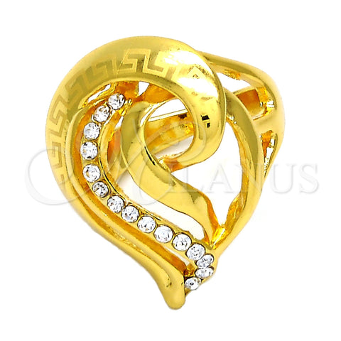 Oro Laminado Multi Stone Ring, Gold Filled Style Greek Key Design, with White Crystal, Polished, Golden Finish, 01.241.0030.10 (Size 10)
