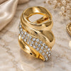 Oro Laminado Multi Stone Ring, Gold Filled Style Flower Design, with White Crystal, Polished, Golden Finish, 01.241.0031.08 (Size 8)