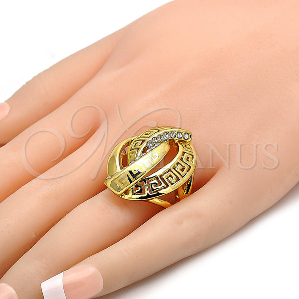 Gold Filled Ring — Multi Stone Ring Greek Key Design with White — alternate product view — SKU 106685 | Oro Laminado anillo — Multi Stone Ring Greek Key diseño with blanco — SKU 106685
