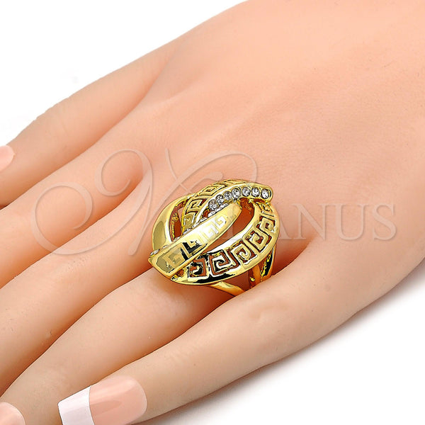 Gold Filled Ring — Multi Stone Ring Greek Key Design with White — alternate product view — SKU 106687 | Oro Laminado anillo — Multi Stone Ring Greek Key diseño with blanco — SKU 106687